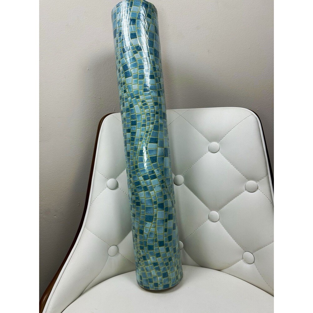 VTG Village Wallpaper Blue Aqua Mosaic Tile Prepasted Vinyl  20.5"x 11Yd 5815160